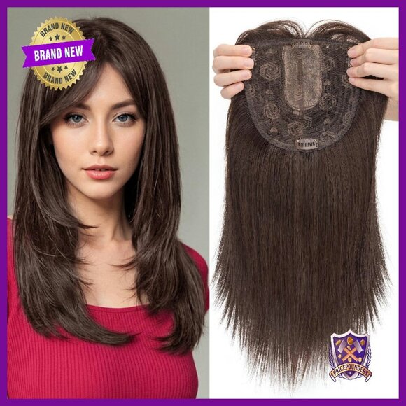 18 Inch Synthetic Hair Topper with Lace Base and Side Bangs main image 6